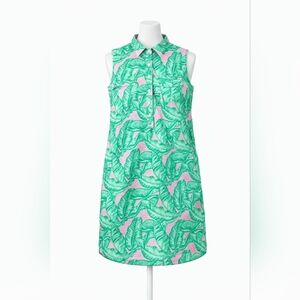 Vineyard Vines  Sleeveless Collared Shirt Dress Palm Leaf Print Pink Green Sz. 2